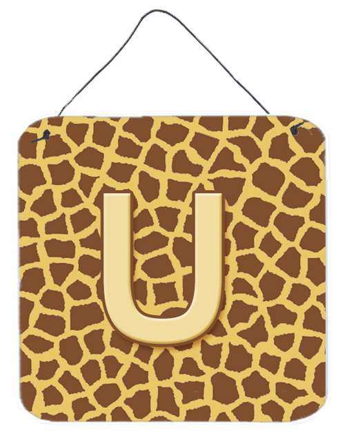 CJ1025-UDS66 Letter U Initial Monogram - Giraffe Aluminium Metal Wall Or Door Hanging Prints - 6 x 6 In.