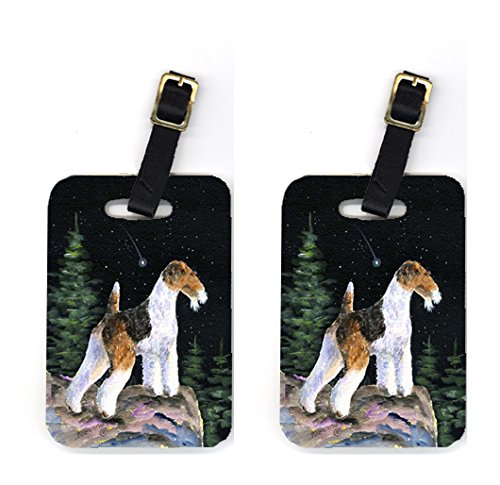 Starry Night Fox Terrier Luggage Tag - 4 x 2.75 In.