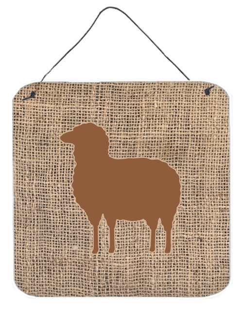 Sheep Burlap And Brown Aluminium Metal Wall Or Door Hanging Prints - 6 x 6 In.