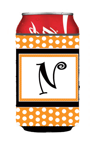 CJ1033-NCC Letter N Initial Monogram - Orange Polkadots Can Or Bottle Hugger