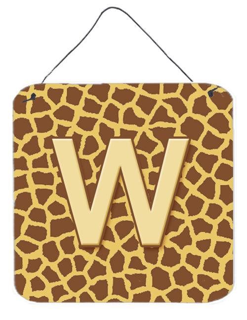 Letter W Initial Monogram - Giraffe Aluminium Metal Wall Or Door Hanging Prints - 6 x 6 In.