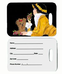Lady With Her Yorkie Luggage Tag 4 x 2.75 In.