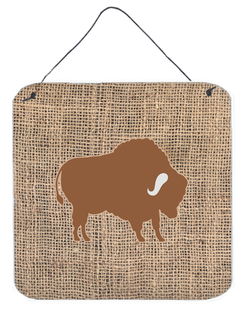 Buffalo Burlap And Brown Aluminium Metal Wall Or Door Hanging Prints - 6 x 6 In.