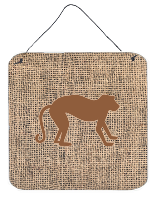 Monkey Burlap And Brown Aluminium Metal Wall Or Door Hanging Prints - 6 x 6 In.