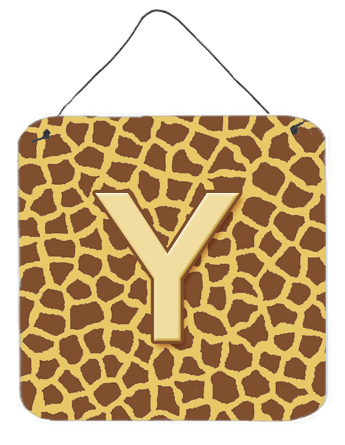 Letter Y Initial Monogram - Giraffe Aluminium Metal Wall Or Door Hanging Prints - 6 x 6 In.