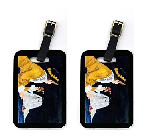 Lady With Her Maltese Luggage Tag 4 x 2.75 In.