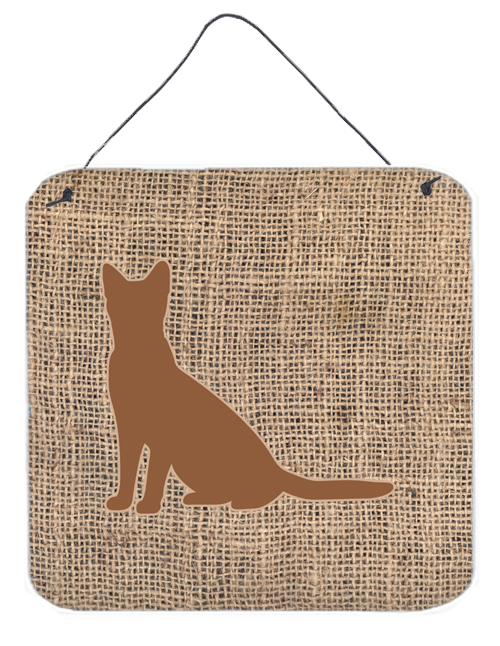Cat Burlap And Brown Aluminium Metal Wall Or Door Hanging Prints - 6 x 6 In.