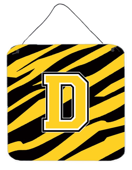 CJ1026-DDS66 Letter D Initial Tiger Stripe - Black Gold Aluminium Metal Wall Or Door Hanging Prints - 6 x 6 In.