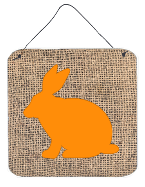 BB1002-BL-OR-DS66 Rabbit Burlap And Orange Aluminium Metal Wall Or Door Hanging Prints - 6 x 6 In.