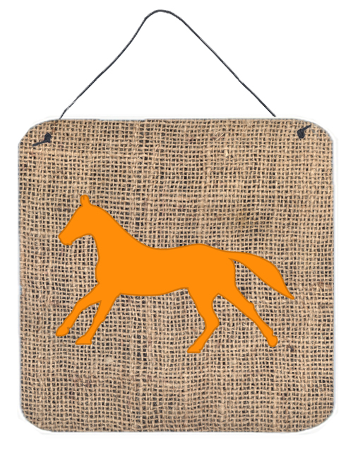 Horse Burlap And Orange Aluminium Metal Wall Or Door Hanging Prints - 6 x 6 In.
