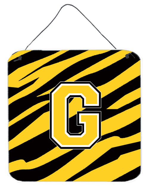 CJ1026-GDS66 Letter G Initial Tiger Stripe - Black Gold Aluminium Metal Wall Or Door Hanging Prints - 6 x 6 In.