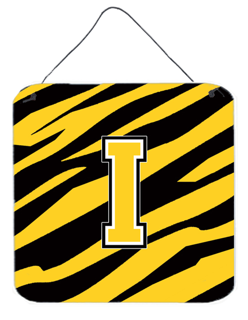 CJ1026-IDS66 Letter I Initial Tiger Stripe - Black Gold Aluminium Metal Wall Or Door Hanging Prints - 6 x 6 In.
