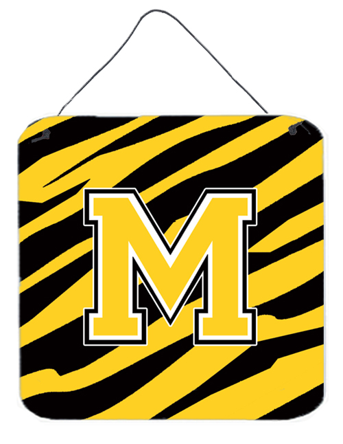CJ1026-MDS66 Letter M Initial Tiger Stripe - Black Gold Aluminium Metal Wall Or Door Hanging Prints - 6 x 6 In.