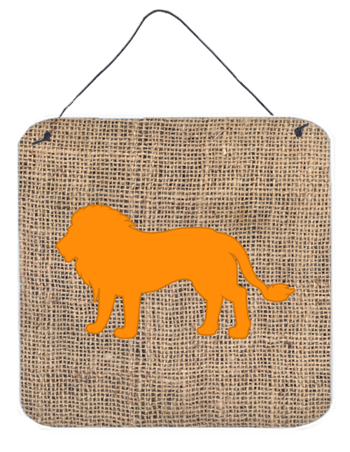 BB1009-BL-OR-DS66 Lion Burlap And Orange Aluminium Metal Wall Or Door Hanging Prints - 6 x 6 In.