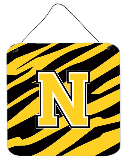 CJ1026-NDS66 Letter N Initial Tiger Stripe - Black Gold Aluminium Metal Wall Or Door Hanging Prints - 6 x 6 In.