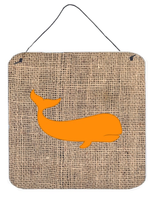 Whale Burlap And Orange Aluminium Metal Wall Or Door Hanging Prints - 6 x 6 In.