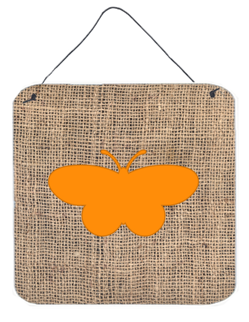 Butterfly Burlap And Orange Aluminium Metal Wall Or Door Hanging Prints - 6 x 6 In.