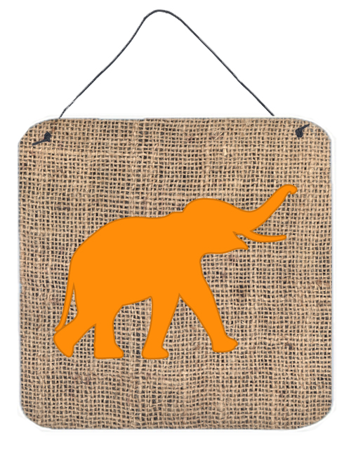 BB1011-BL-OR-DS66 Elephant Burlap And Orange Aluminium Metal Wall Or Door Hanging Prints - 6 x 6 In.