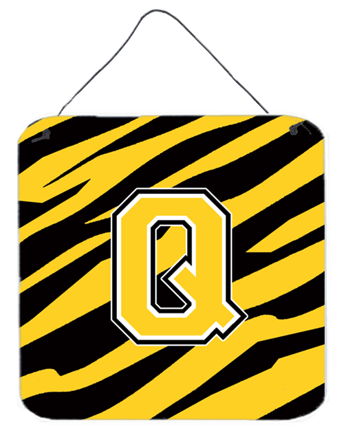 CJ1026-QDS66 Letter Q Initial Tiger Stripe - Black Gold Aluminium Metal Wall Or Door Hanging Prints - 6 x 6 In.