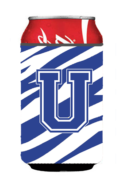 Letter U Initial Monogram - Tiger Stripe Blue And White Can Or Bottle  Hugger