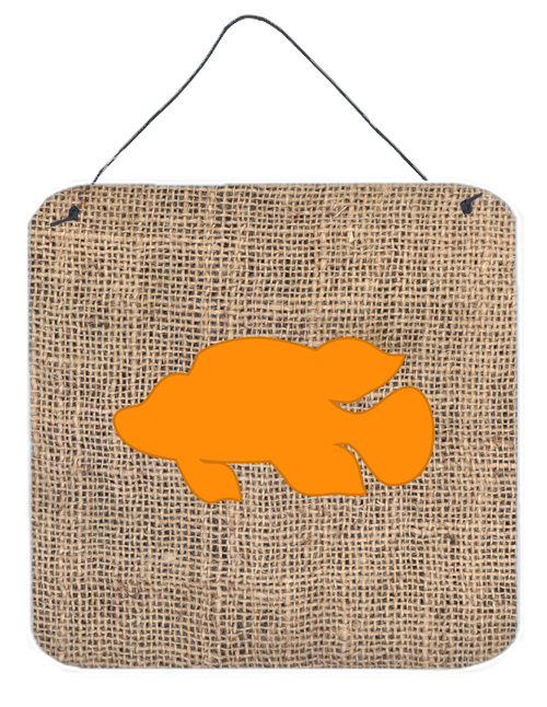 Fish - Tropical Fish Burlap And Orange Aluminium Metal Wall Or Door Hanging Prints - 6 x 6 In.