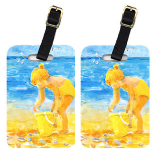 Picture of Carolines Treasures 6016BT Little Girl At The Beach Luggage Tag - Pair 2&#44; 4 x 2.75 In.