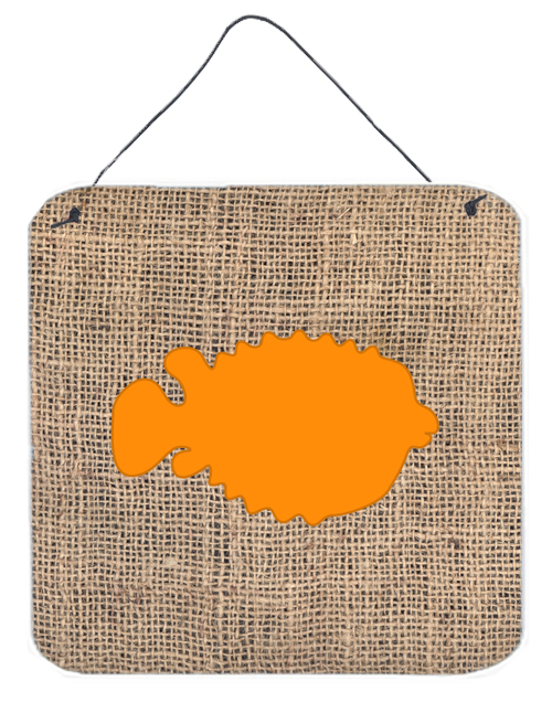 BB1016-BL-OR-DS66 Fish - Blowfish Burlap And Orange Aluminium Metal Wall Or Door Hanging Prints - 6 x 6 In.