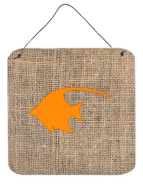 Fish - Angel Fish Burlap And Orange Aluminium Metal Wall Or Door Hanging Prints - 6 x 6 In.