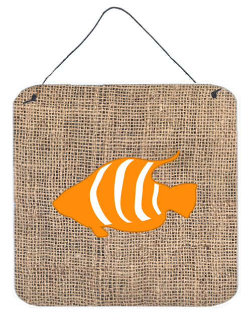 BB1020-BL-OR-DS66 Fish Burlap And Orange Aluminium Metal Wall Or Door Hanging Prints - 6 x 6 In.