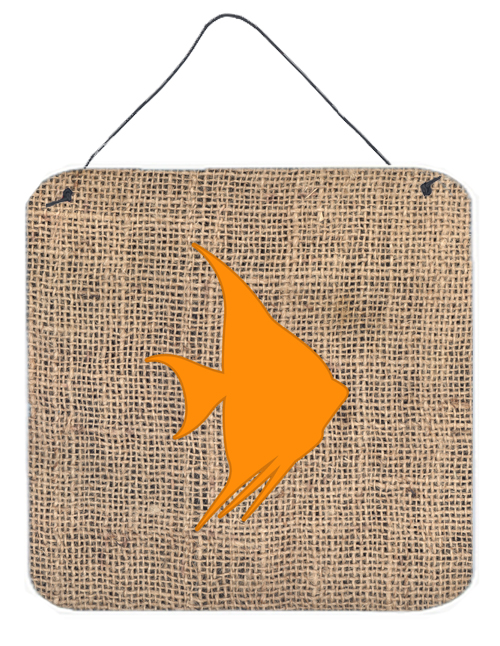 BB1022-BL-OR-DS66 Fish - Angel Fish Burlap And Orange Aluminium Metal Wall Or Door Hanging Prints - 6 x 6 In.