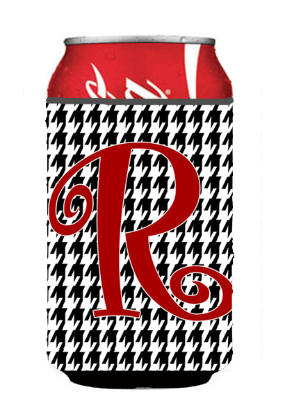 CJ1035-RCC Letter R Initial Monogram - Houndstooth Black Can Or Bottle  Hugger