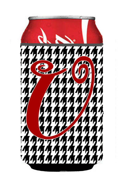CJ1035-UCC Letter U Initial Monogram - Houndstooth Black Can Or Bottle  Hugger