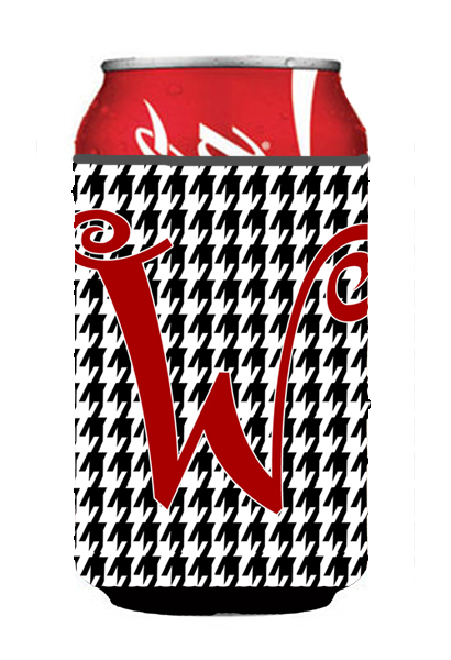CJ1035-WCC Letter W Initial Monogram - Houndstooth Black Can Or Bottle  Hugger
