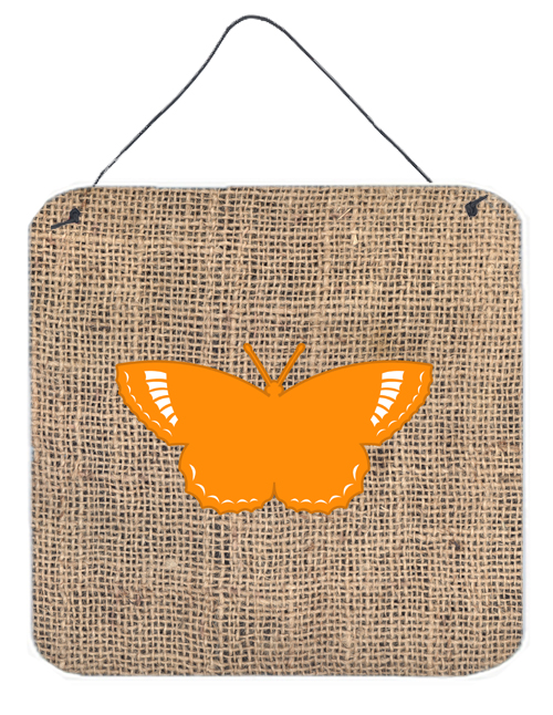 BB1029-BL-OR-DS66 Butterfly Burlap And Orange Aluminium Metal Wall Or Door Hanging Prints - 6 x 6 In.