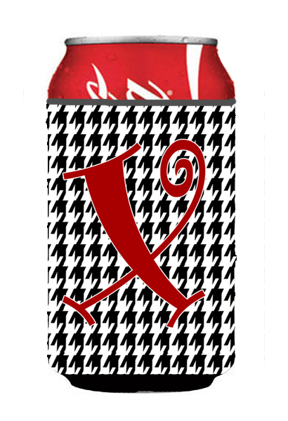 Letter x Initial Monogram - Houndstooth Black Can Or Bottle Hugger