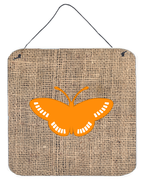 BB1031-BL-OR-DS66 Butterfly Burlap And Orange Aluminium Metal Wall Or Door Hanging Prints - 6 x 6 In.