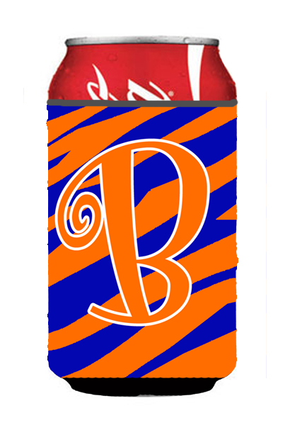 Letter B Initial Monogram - Tiger Stripe Blue And Orange Can Or Bottle  Hugger