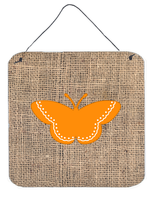 Butterfly Burlap And Orange Aluminium Metal Wall Or Door Hanging Prints - 6 x 6 In.
