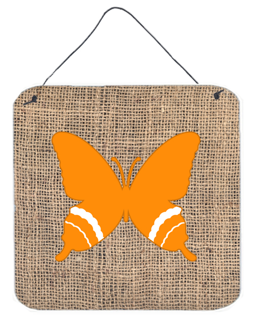 BB1034-BL-OR-DS66 Butterfly Burlap And Orange Aluminium Metal Wall Or Door Hanging Prints - 6 x 6 In.