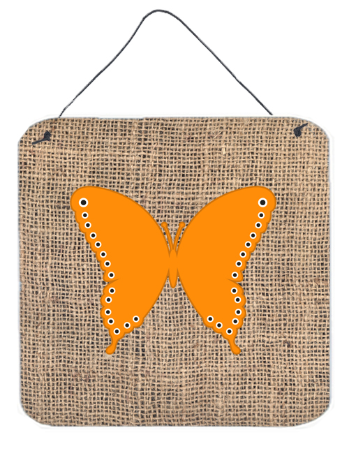 Butterfly Burlap And Orange Aluminium Metal Wall Or Door Hanging Prints - 6 x 6 In.