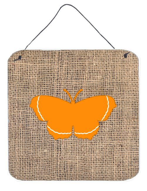 BB1037-BL-OR-DS66 Butterfly Burlap And Orange Aluminium Metal Wall Or Door Hanging Prints - 6 x 6 In.