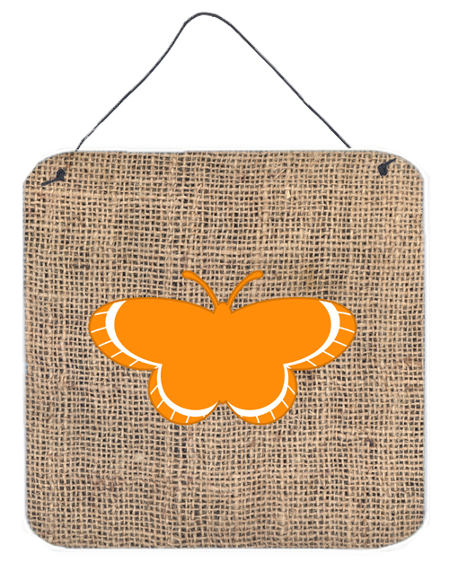 Butterfly Burlap And Orange Aluminium Metal Wall Or Door Hanging Prints - 6 x 6 In.