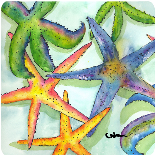 Picture of Carolines Treasures 8542FC Starfish Foam Coasters - Set Of 4- 3.5 x 3.5 In.