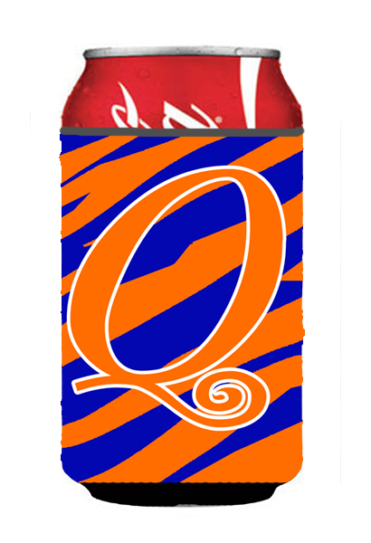 CJ1036-QCC Letter Q Initial Monogram - Tiger Stripe Blue And Orange Can Or Bottle  Hugger