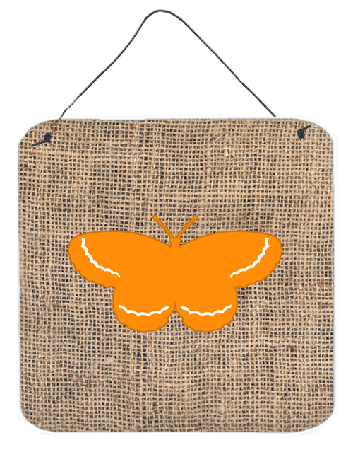 Butterfly Burlap And Orange Aluminium Metal Wall Or Door Hanging Prints - 6 x 6 In.