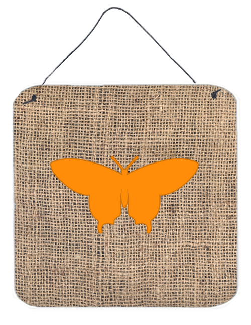 BB1042-BL-OR-DS66 Butterfly Burlap And Orange Aluminium Metal Wall Or Door Hanging Prints - 6 x 6 In.