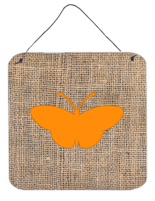 BB1043-BL-OR-DS66 Butterfly Burlap And Orange Aluminium Metal Wall Or Door Hanging Prints - 6 x 6 In.