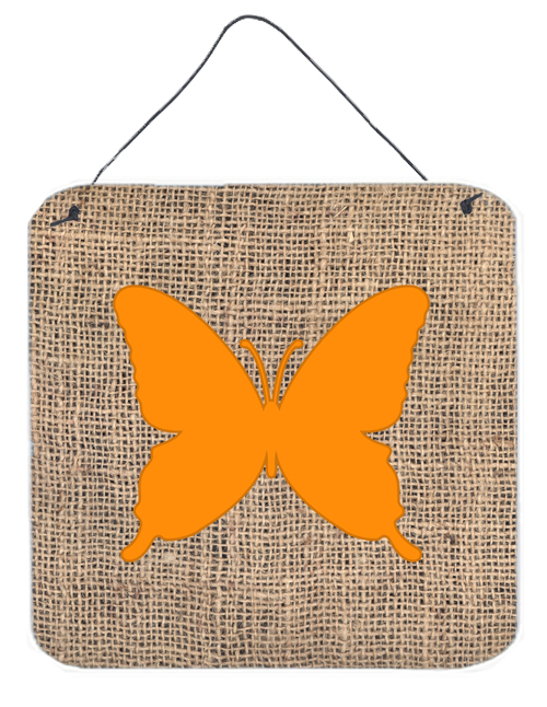 BB1046-BL-OR-DS66 Butterfly Burlap And Orange Aluminium Metal Wall Or Door Hanging Prints - 6 x 6 In.