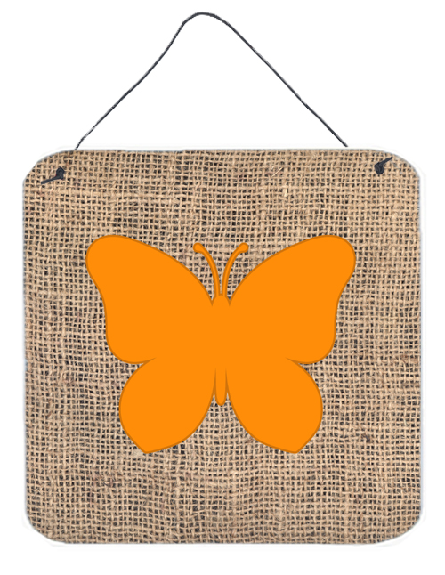 Butterfly Burlap And Orange Aluminium Metal Wall Or Door Hanging Prints - 6 x 6 In.
