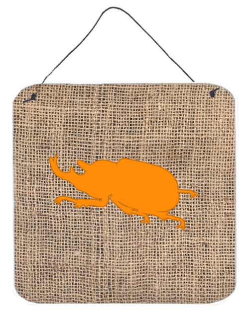 Beetle Burlap And Orange Aluminium Metal Wall Or Door Hanging Prints - 6 x 6 In.